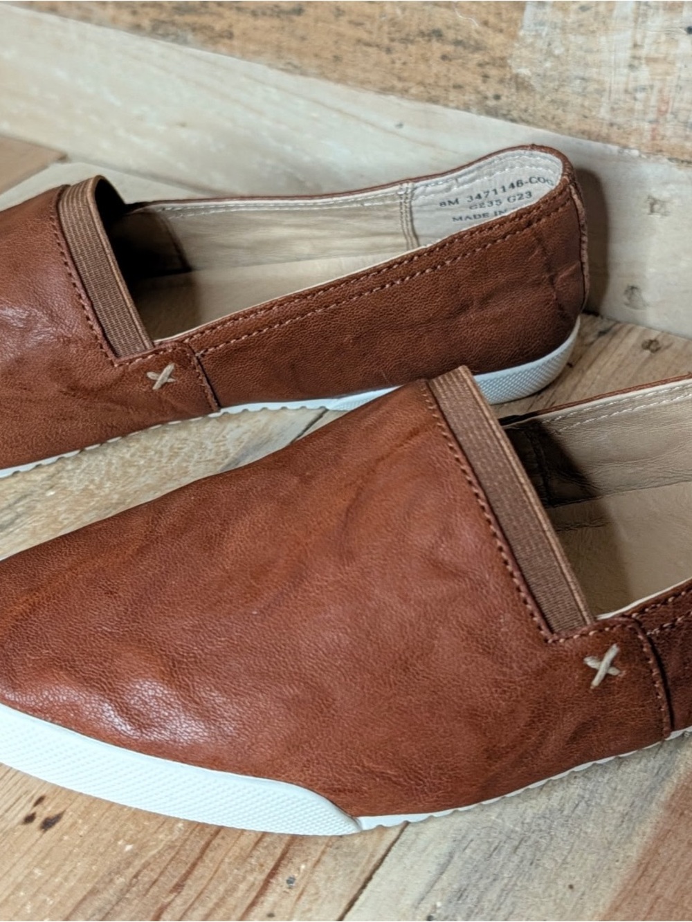 Frye Brown Leather Slip-On Flats with White Soles